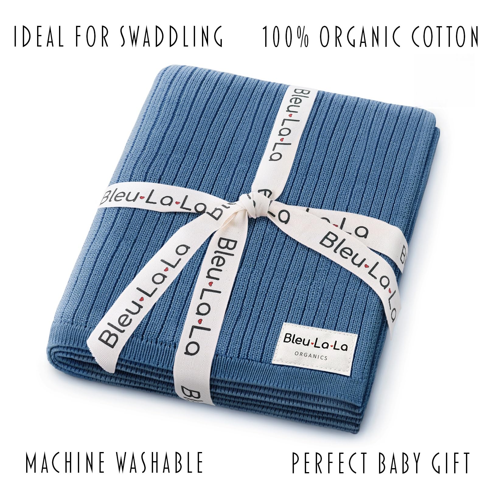 Machine-wash icon showing easy care for Bleu La La swaddle blanket