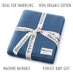 Machine-wash icon showing easy care for Bleu La La swaddle blanket
