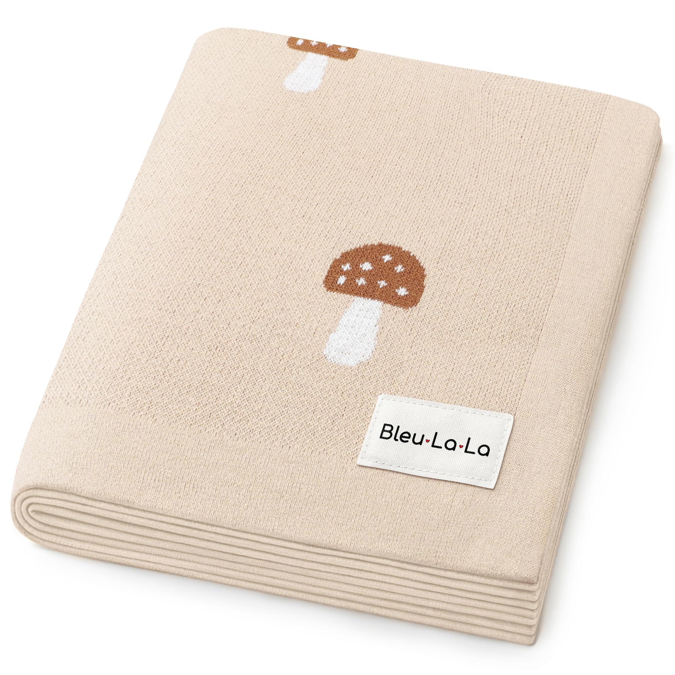 Bleu La La swaddle mushroom-cream closeup: buttery-soft cotton touch for sensitive skin