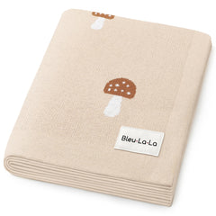Bleu La La swaddle mushroom-cream closeup: buttery-soft cotton touch for sensitive skin