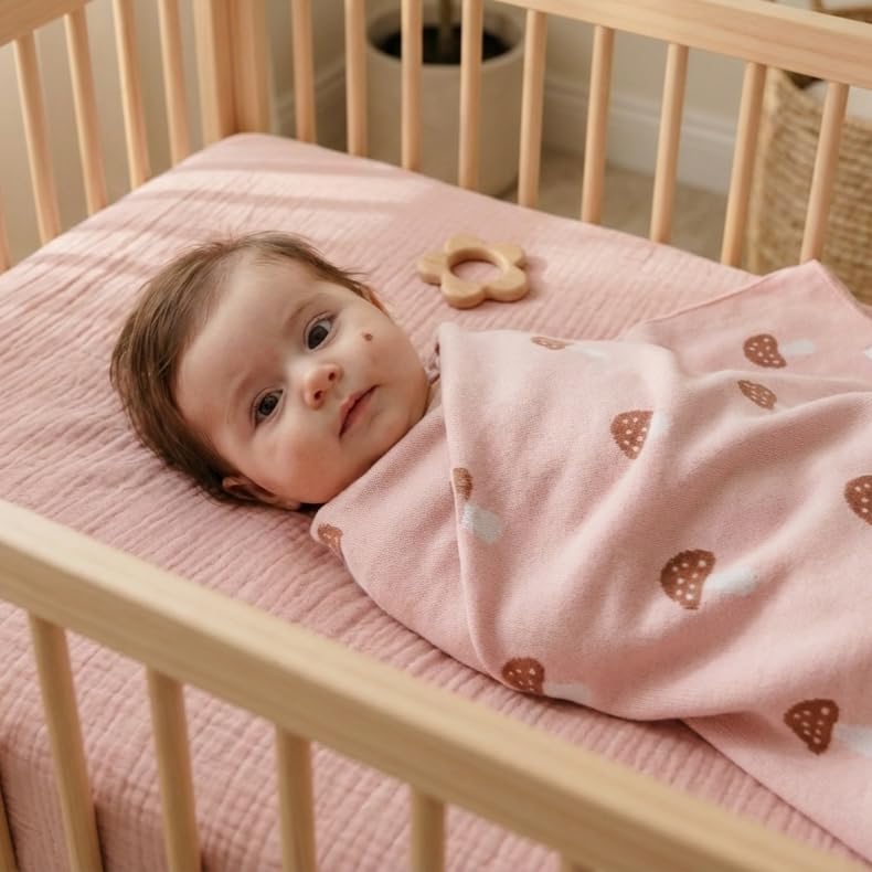 Bleu La La swaddle mushroom pink packaging highlights gift-ready presentation