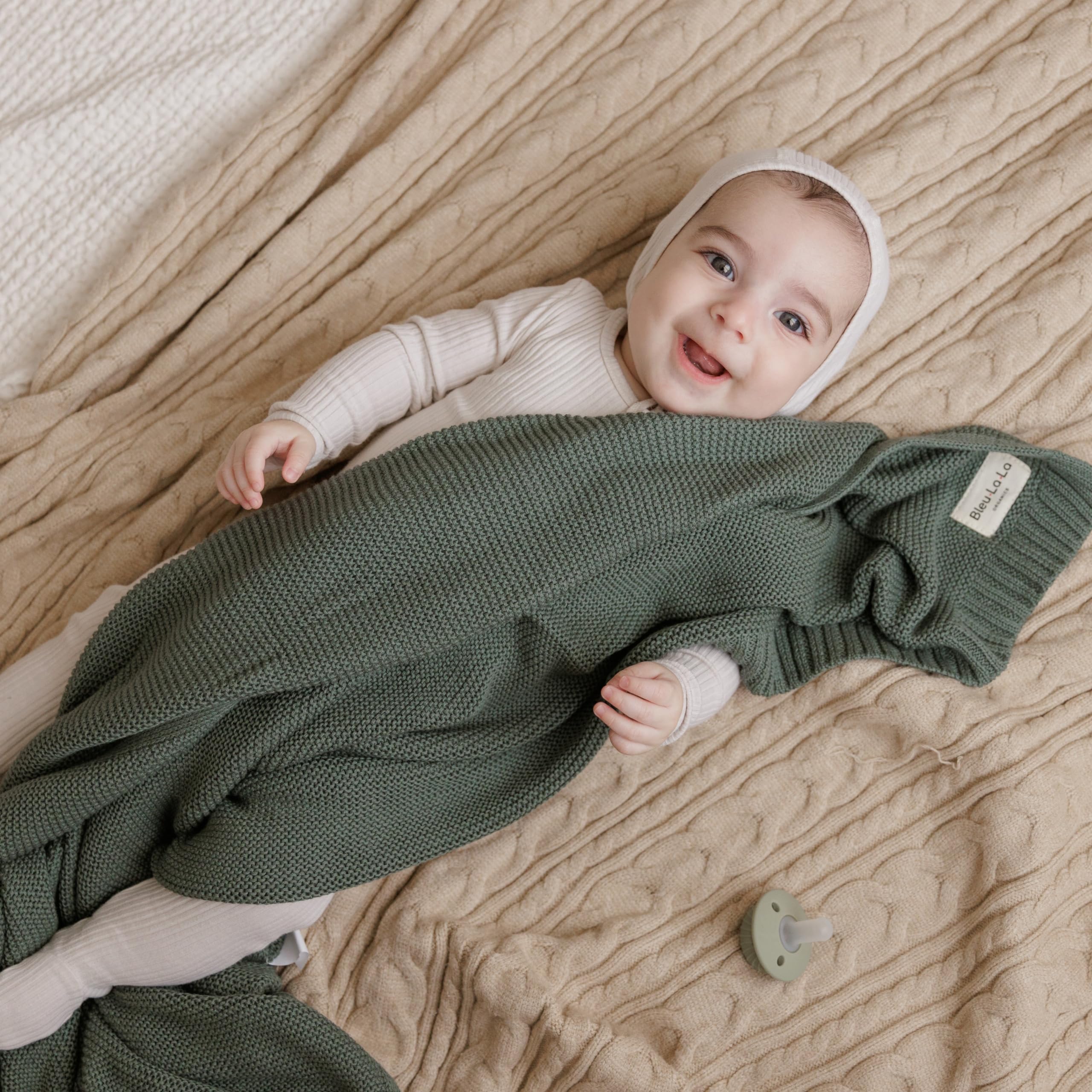 Timeless Bleu La La heritage knit adds classic nursery style and warmth.