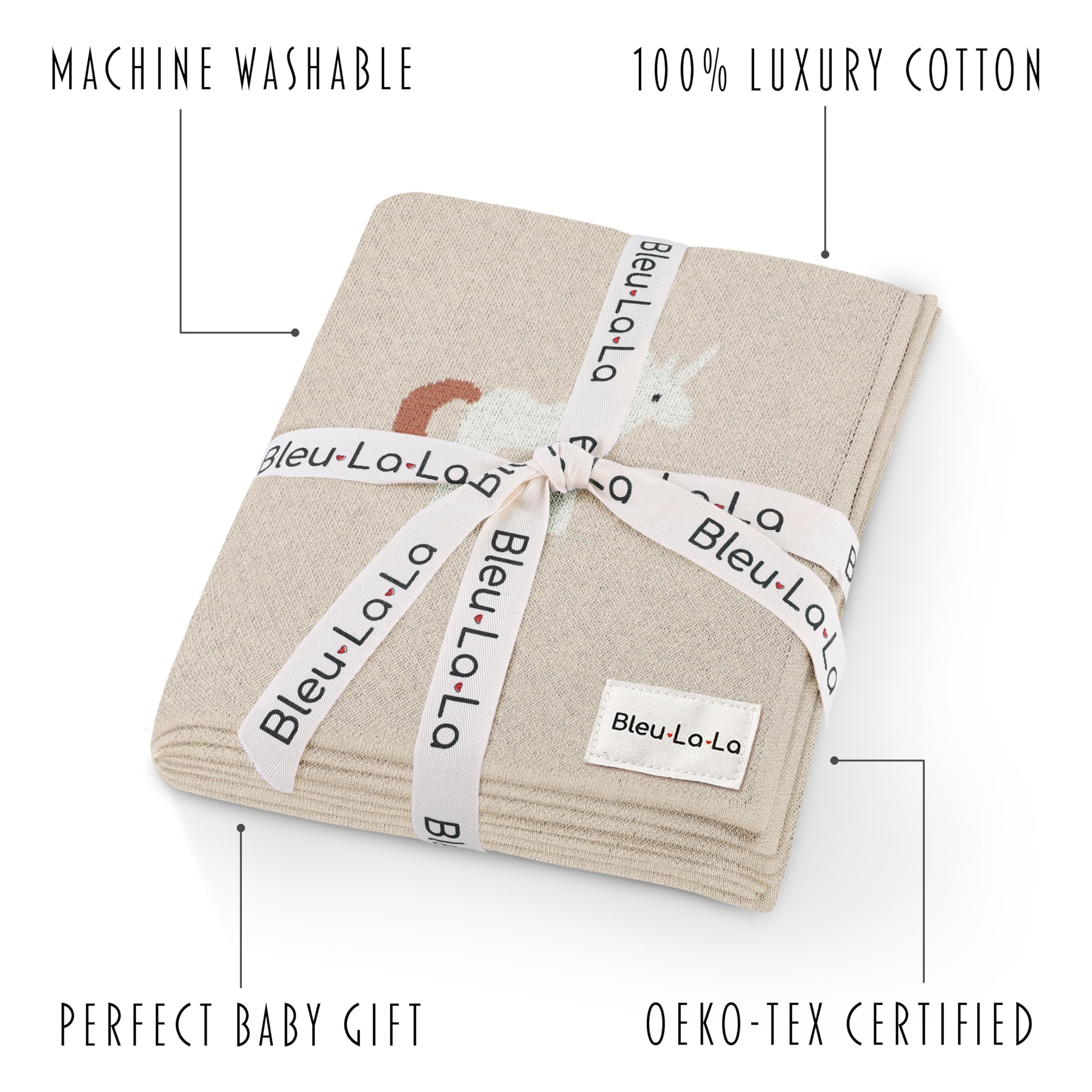 Bleu La La Unicorn Cream blanket on car seat cover for travel versatility.