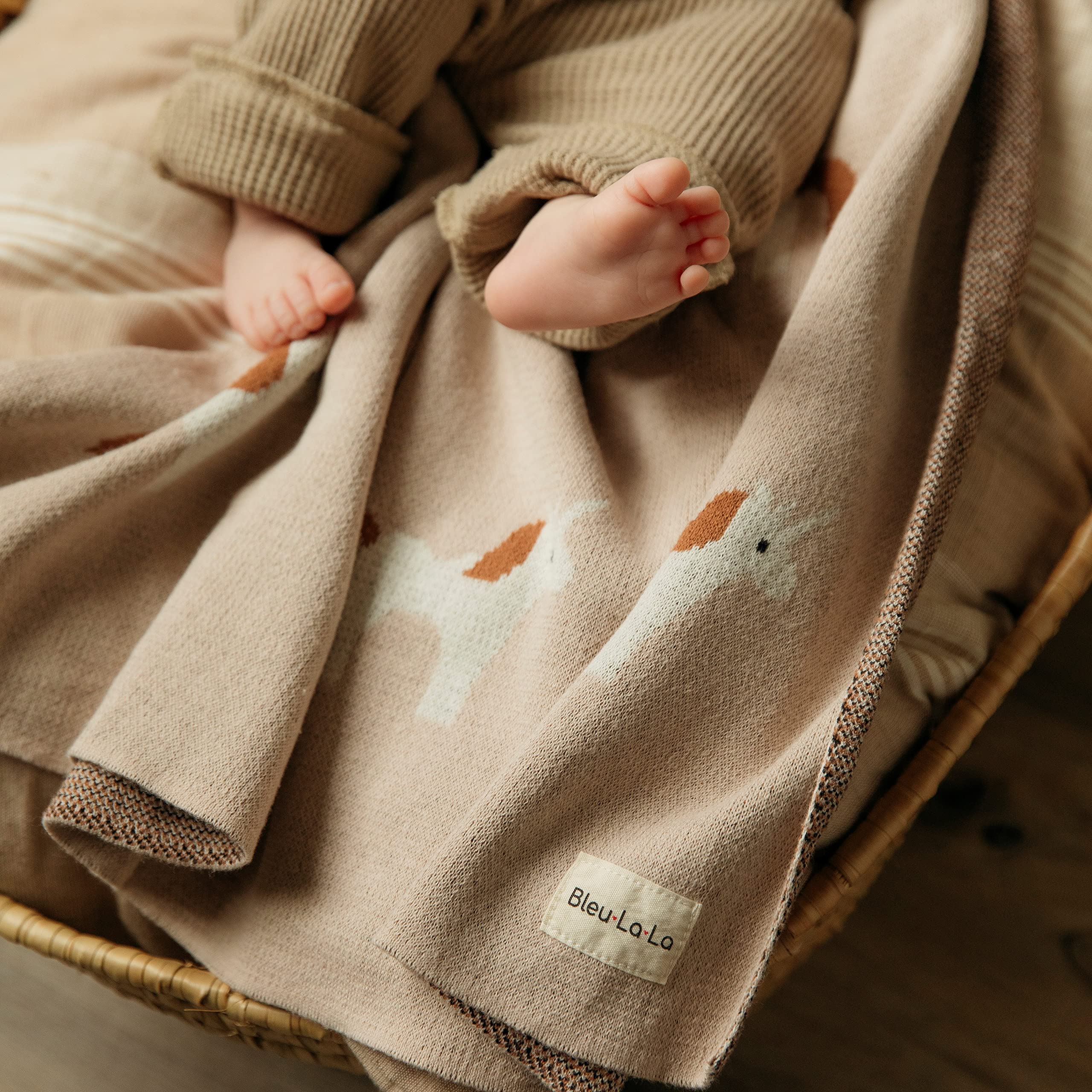 Bleu La La Unicorn Cream blanket in a nursery as soft decor.