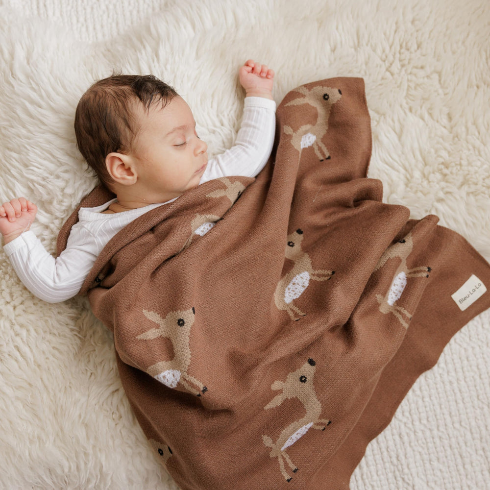 Bleu La La woodland deer nursery decor inspiration blanket.