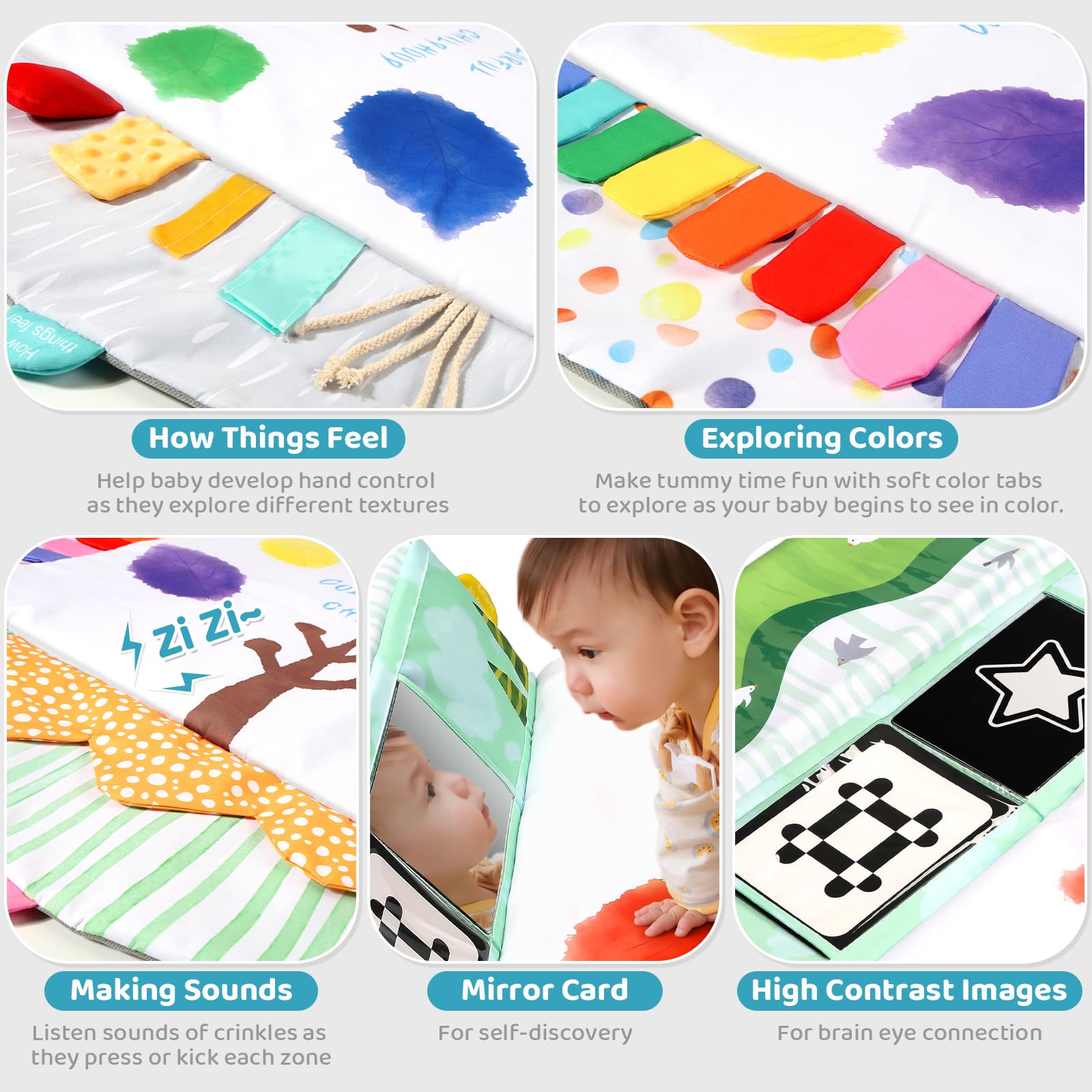 BLF FUN play mat with detachable toys encourages reaching and grabbing.