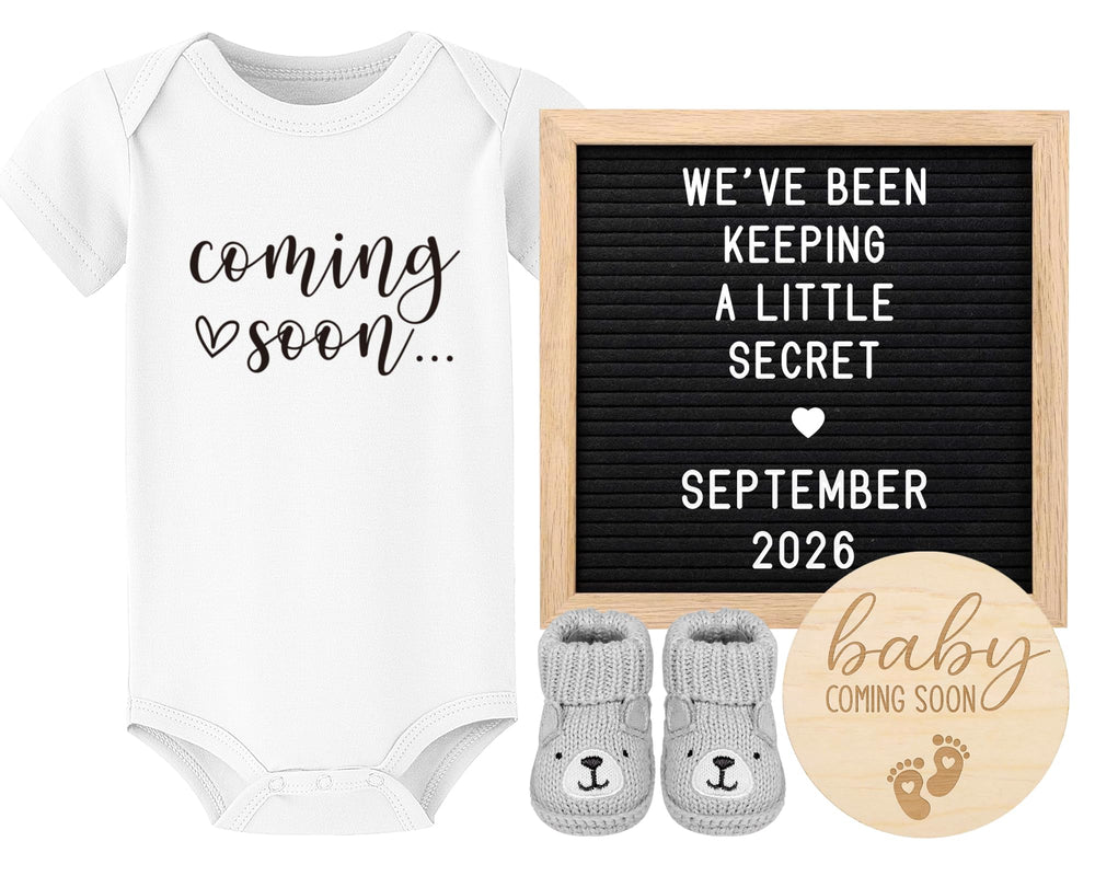 Blinking Stars custom felt letter board 340 letters for personalized pregnancy announcements.