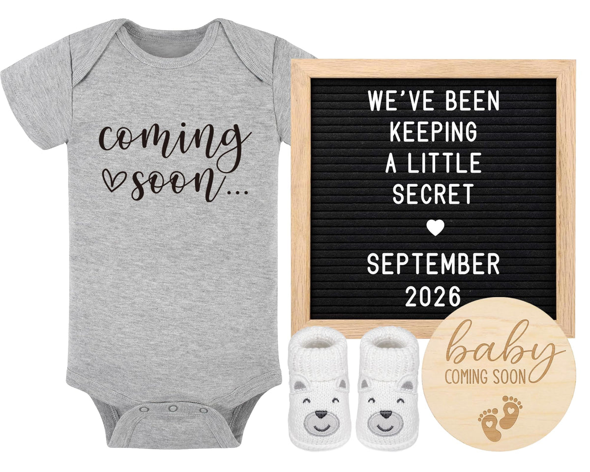 Blinking Stars felt letter board with 340 letters for personalized pregnancy announcements