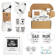 Blinking Stars mom and dad mugs with double-sided design, ideal for pregnancy announcements