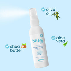 Bliss diaper rash spray ingredients close-up features organic aloe vera and shea butter