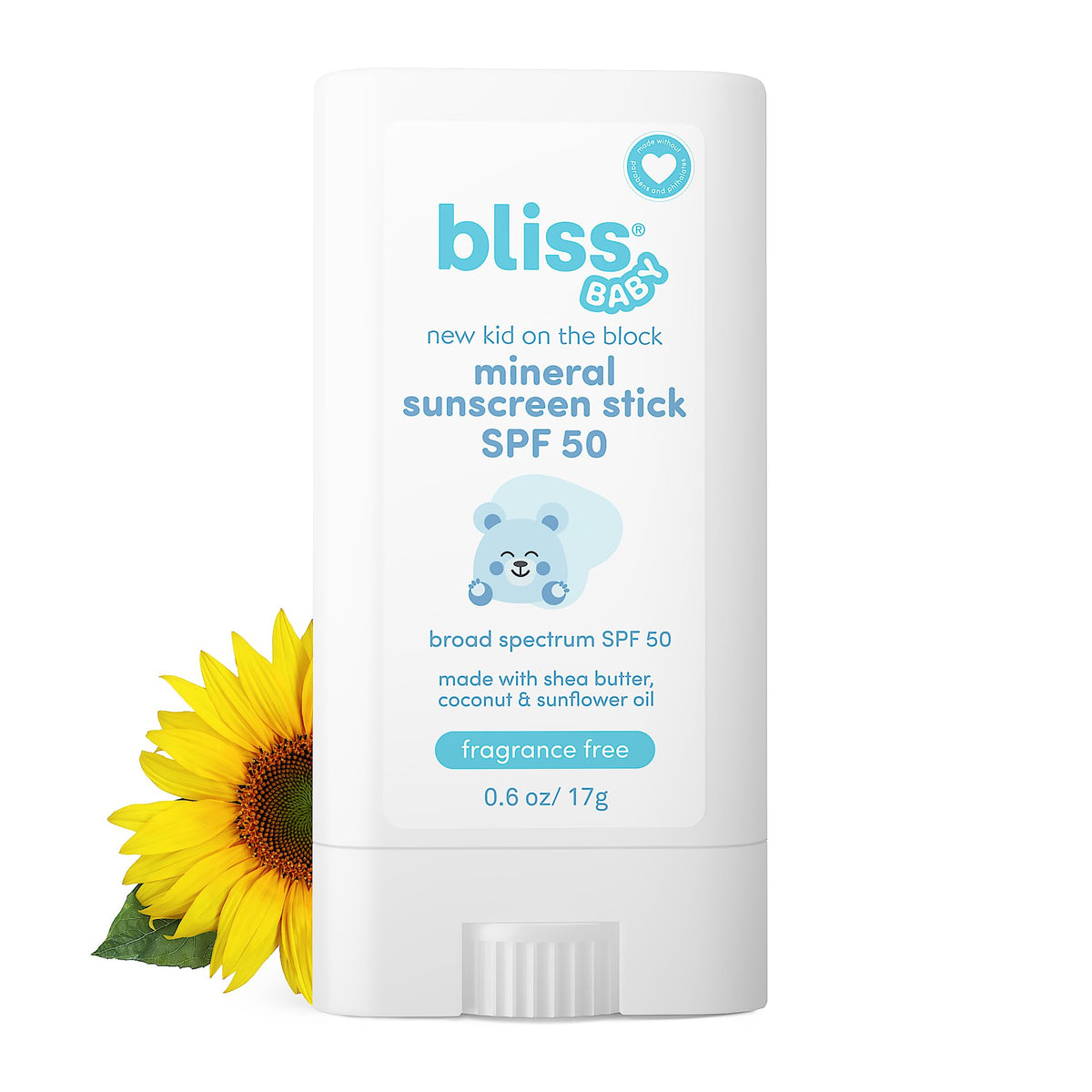 Bliss Baby Mineral Sunscreen Stick packaging for travel-friendly sun protection on the go.