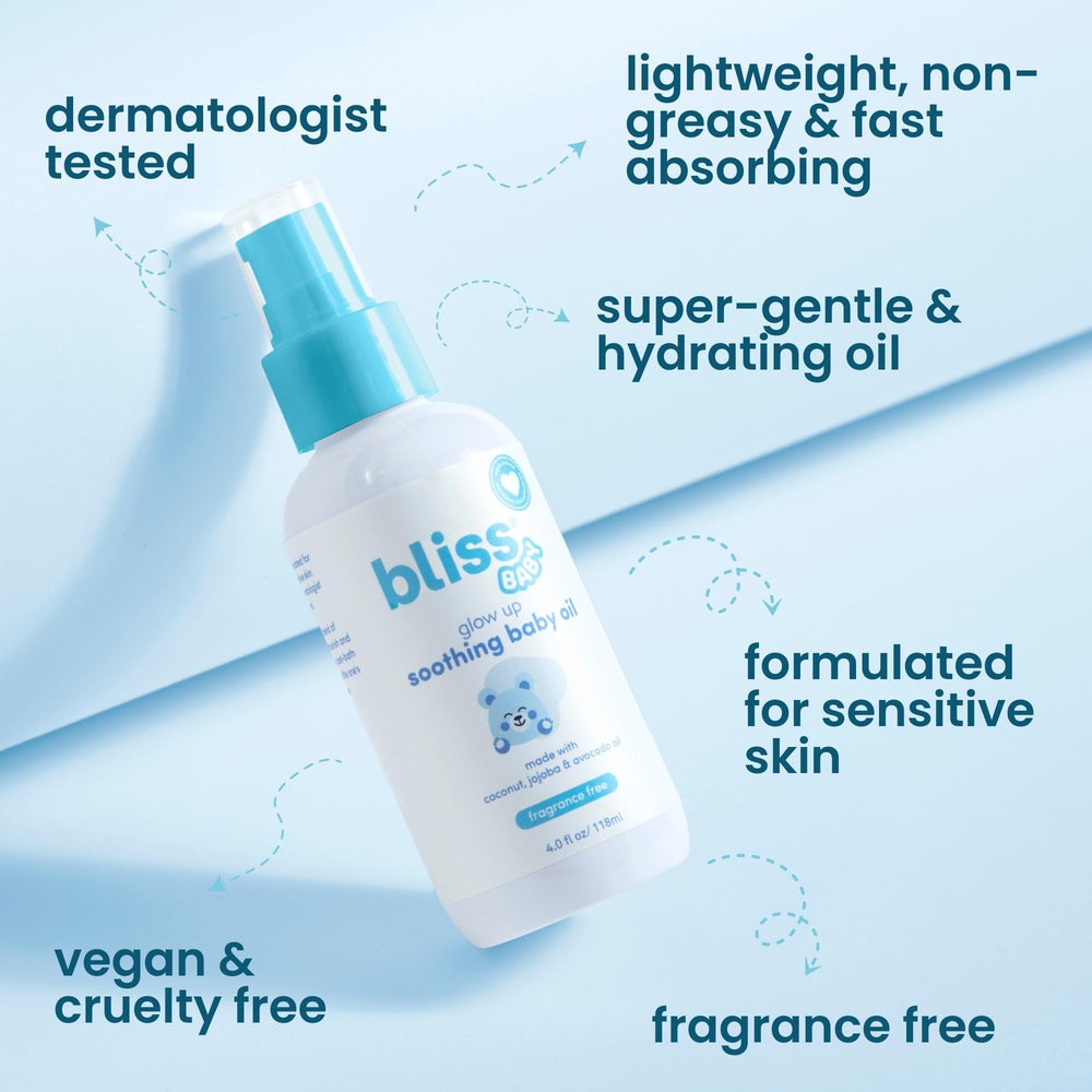 Bliss Baby Oil fragrance-free formula ideal for sensitive skin
