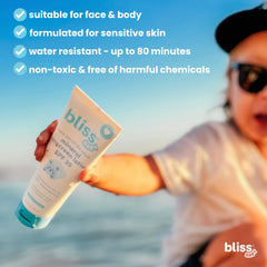 Bliss Baby Sunscreen application on skin with quick glide and absorption.