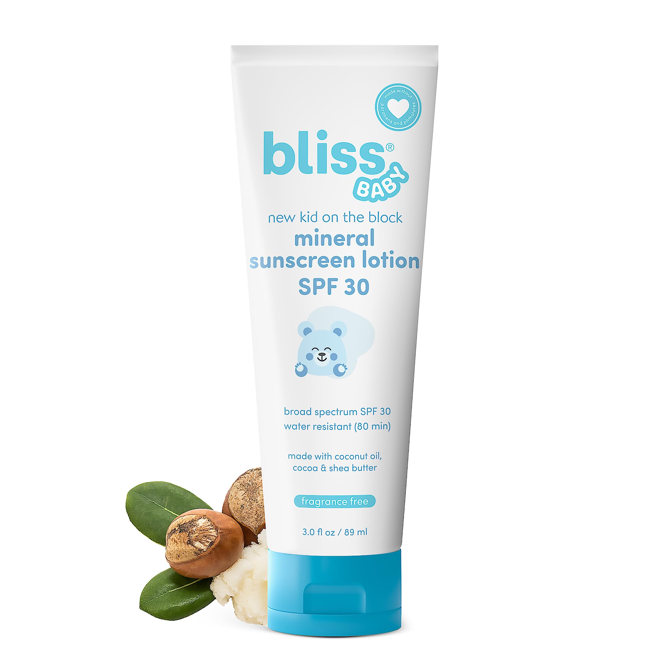 Bliss Baby Sunscreen bottle front showing mineral SPF 30 protection for babies and kids.