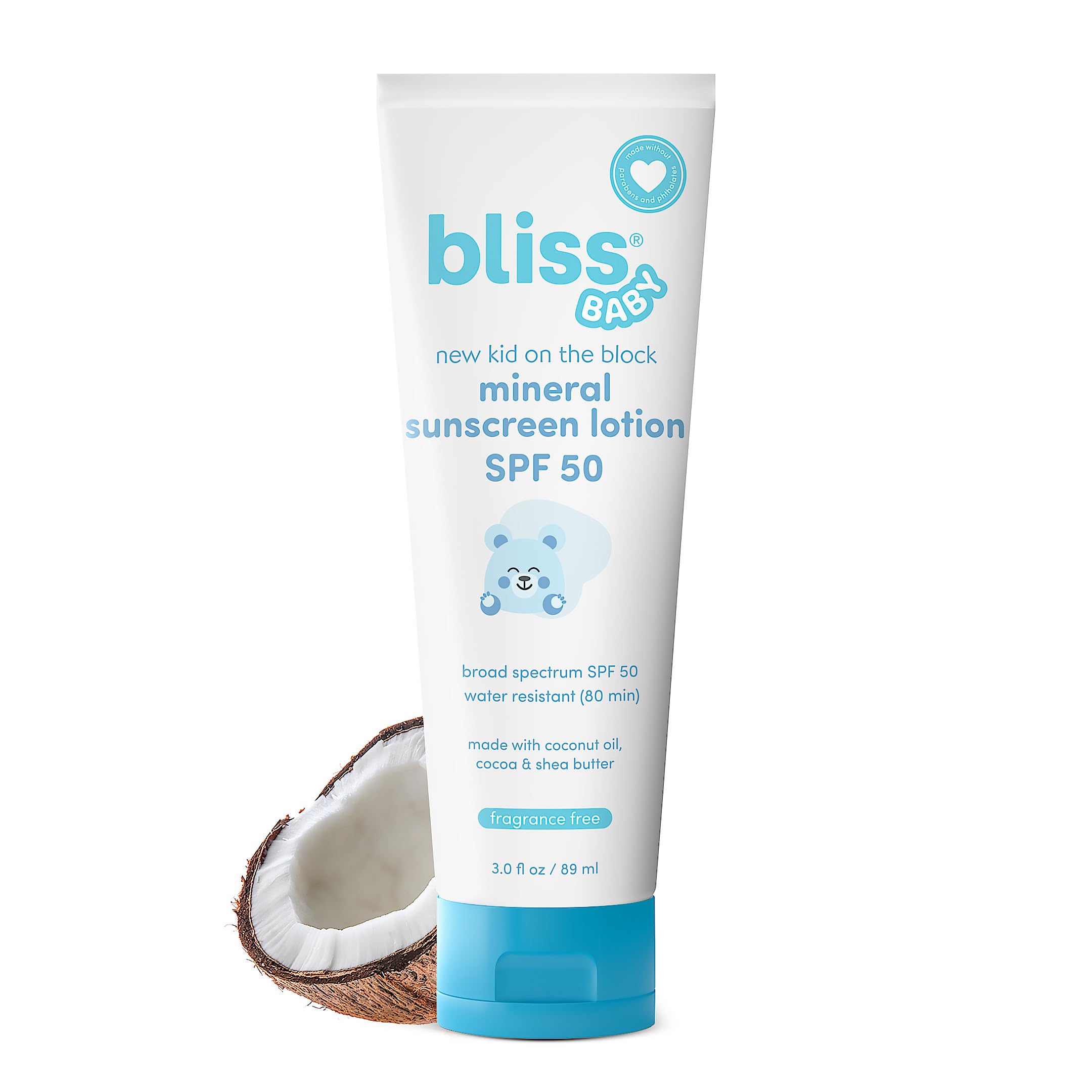 Bliss Baby Sunscreen SPF 50 bottle provides gentle, broad spectrum sun protection for the family.