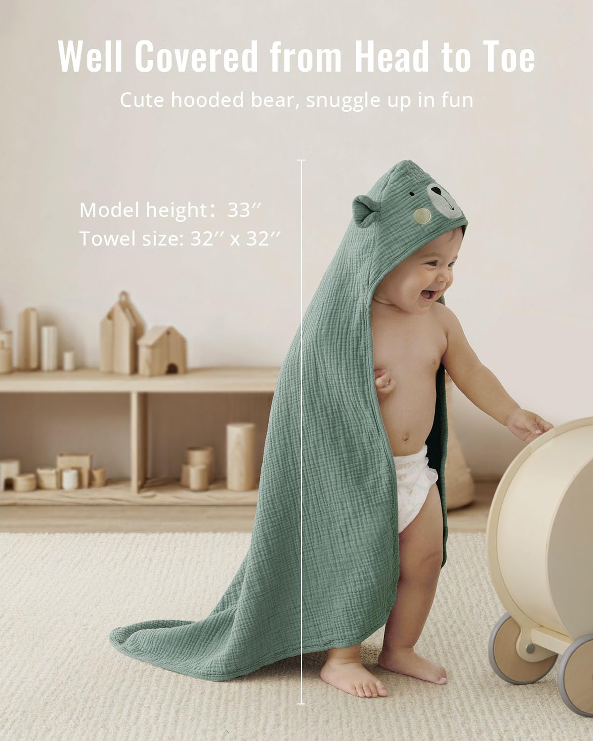 Blissful Diary 32x32 inch towel fully covers newborns and toddlers