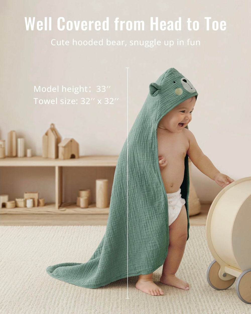 Blissful Diary 32x32 inch towel fully covers newborns and toddlers