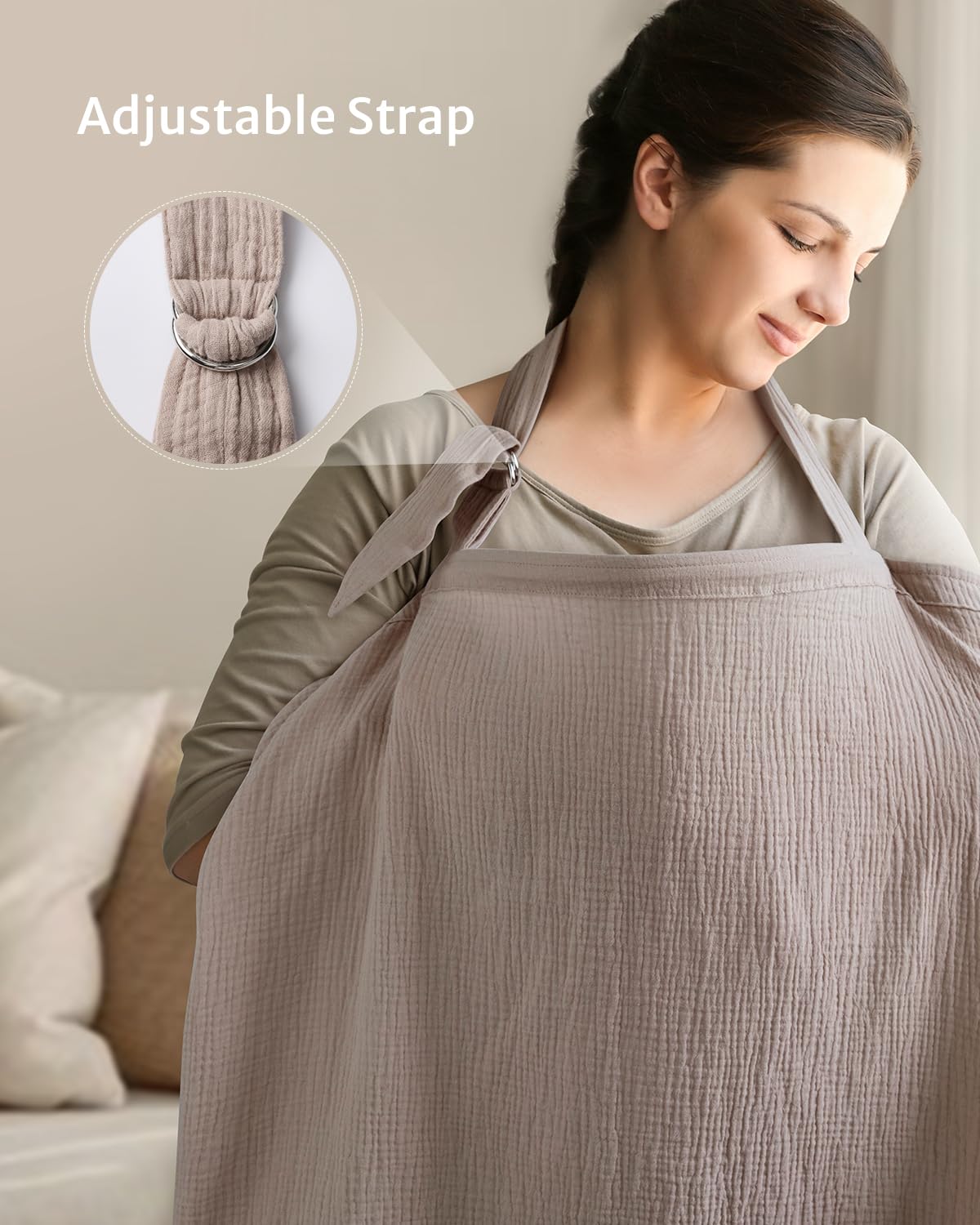 Blissful Diary nursing cover in Agreeable Gray complements any outfit.