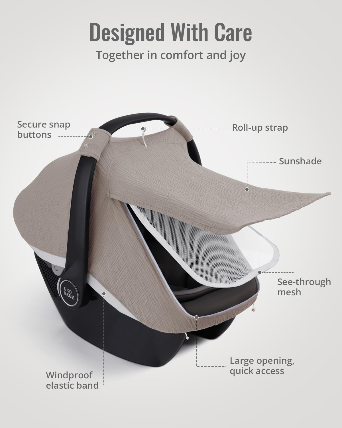 Two-way zipper design allows quick access for baby without full removal.