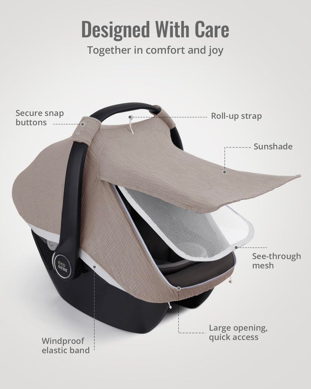 Two-way zipper design allows quick access for baby without full removal.