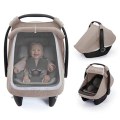Blissful Diary car seat cover with mesh window for breathable airflow.