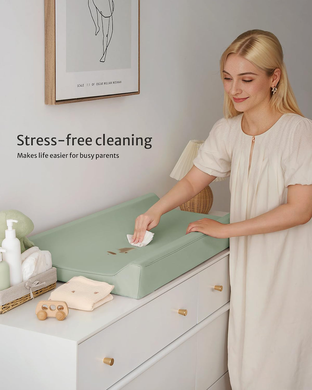 Blissful Diary changing pad measures 31.25 by 16 inches for standard setups.