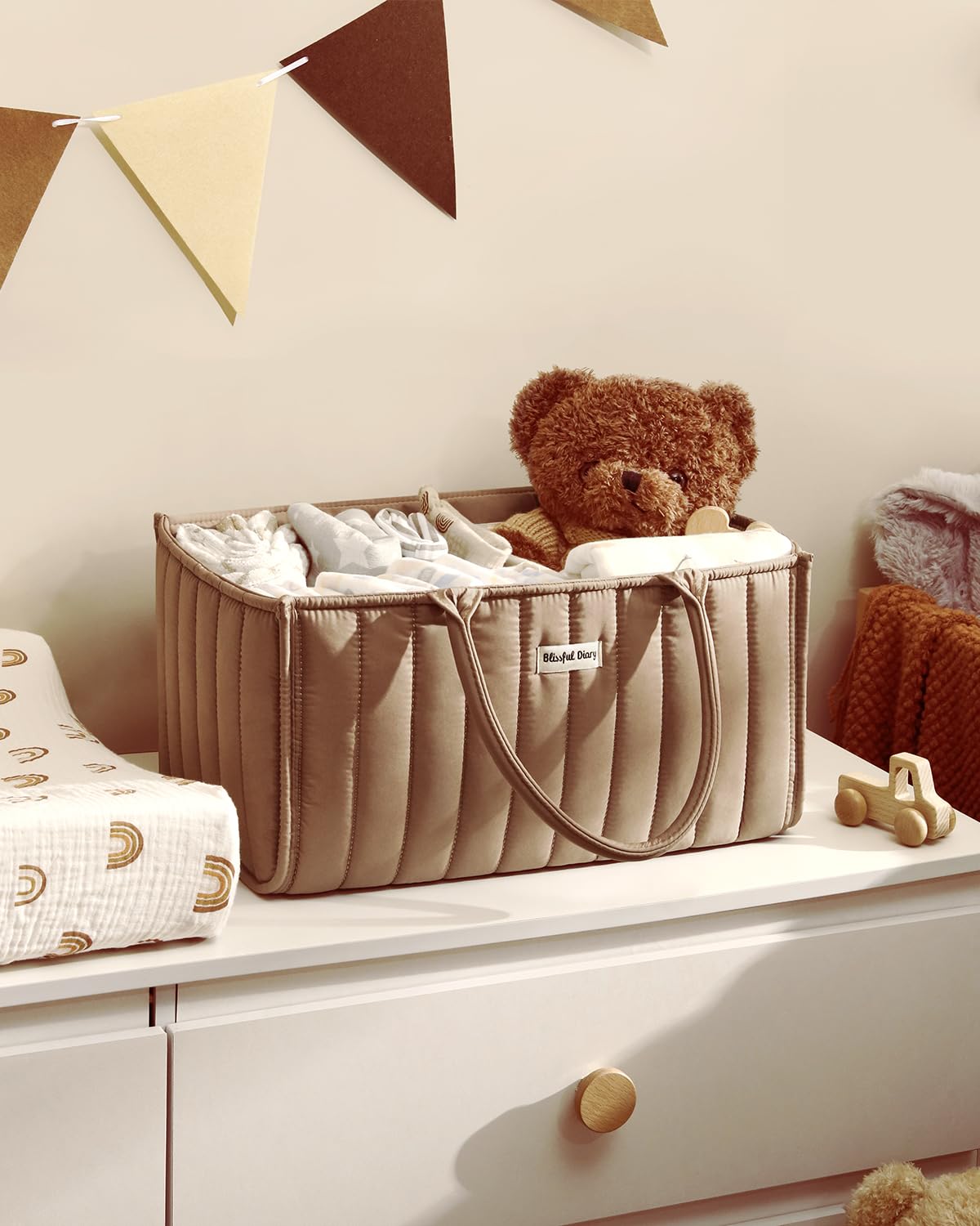 Blissful Diary diaper caddy as a thoughtful baby shower gift idea.