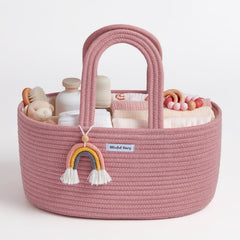 Blissful Diary baby diaper caddy pink oval for easy nursery organization.