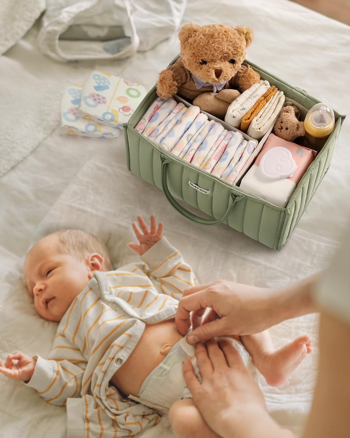 Blissful Diary diaper caddy ready for travel and on-the-go care