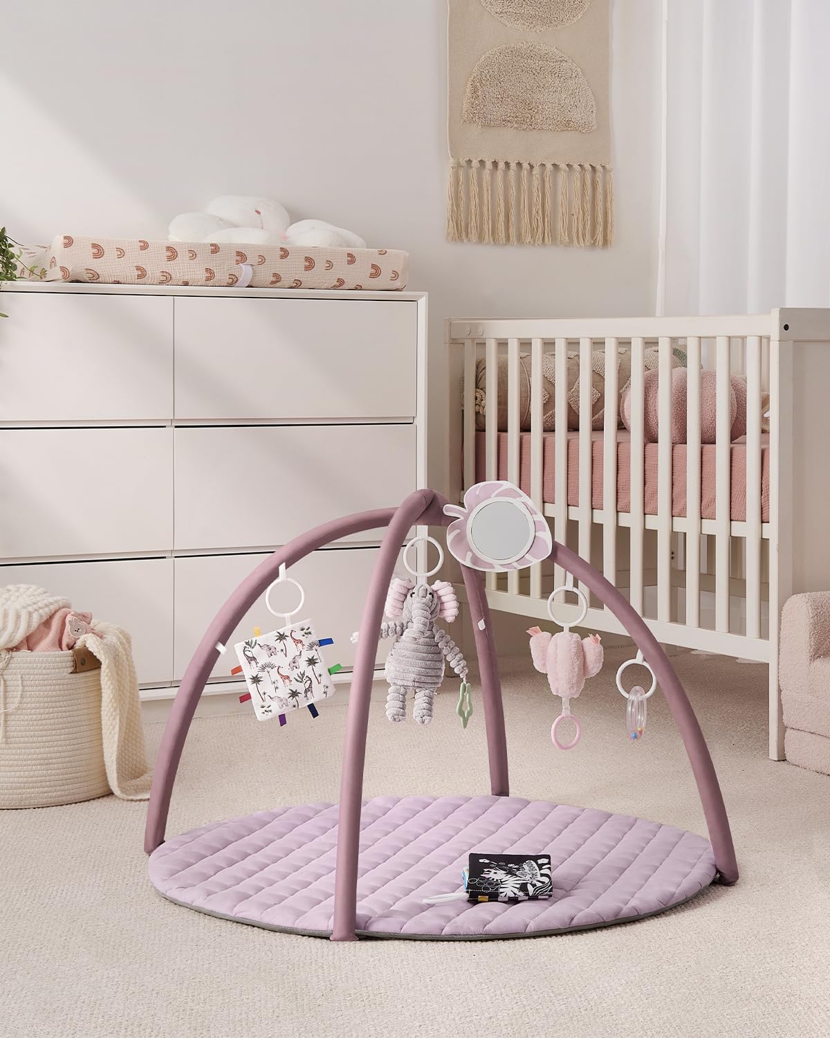 Blissful Diary play gym mat elephant toy provides tactile stimulation