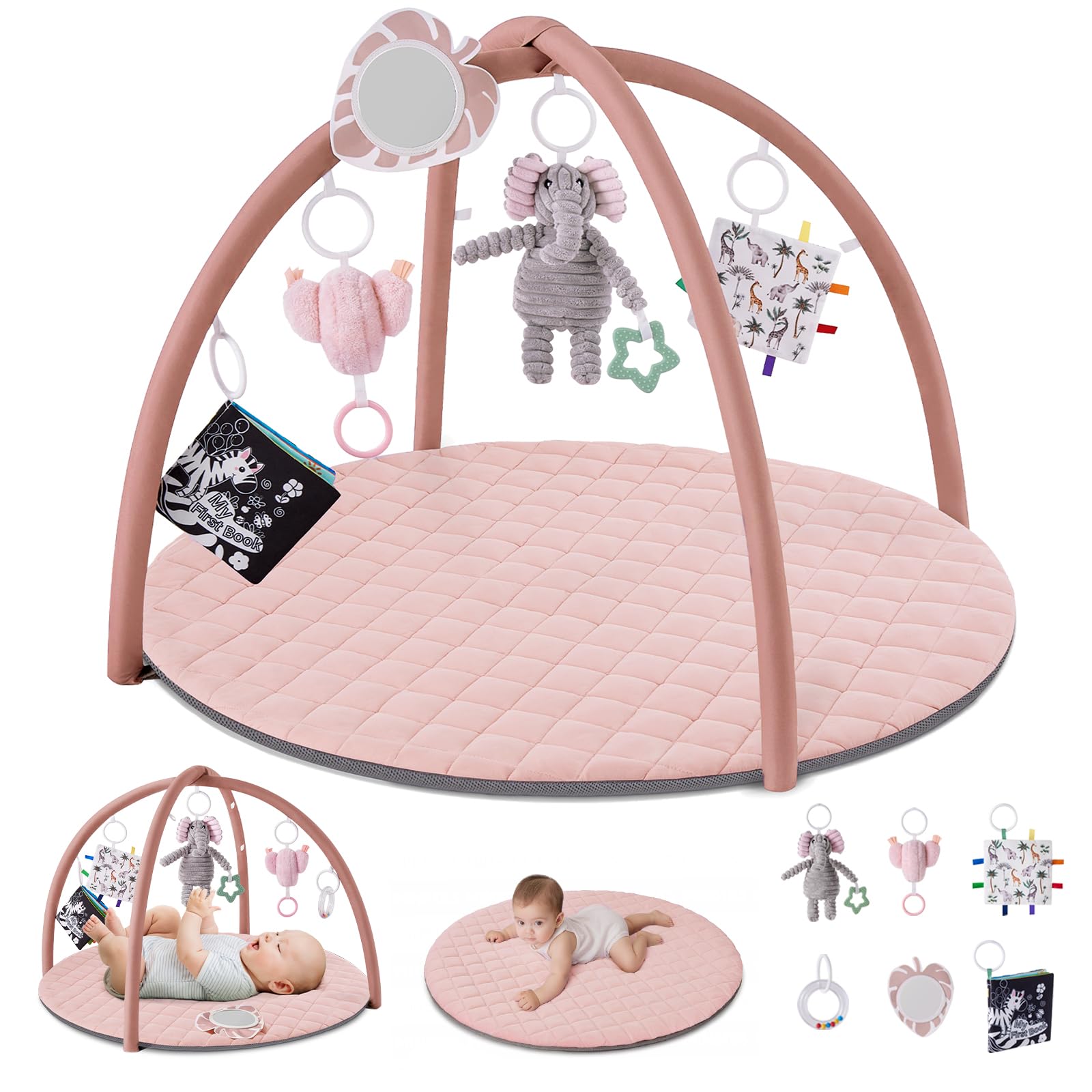 Blissful Diary baby play gym mat in soft pink, ideal for tummy time and gentle exploration.