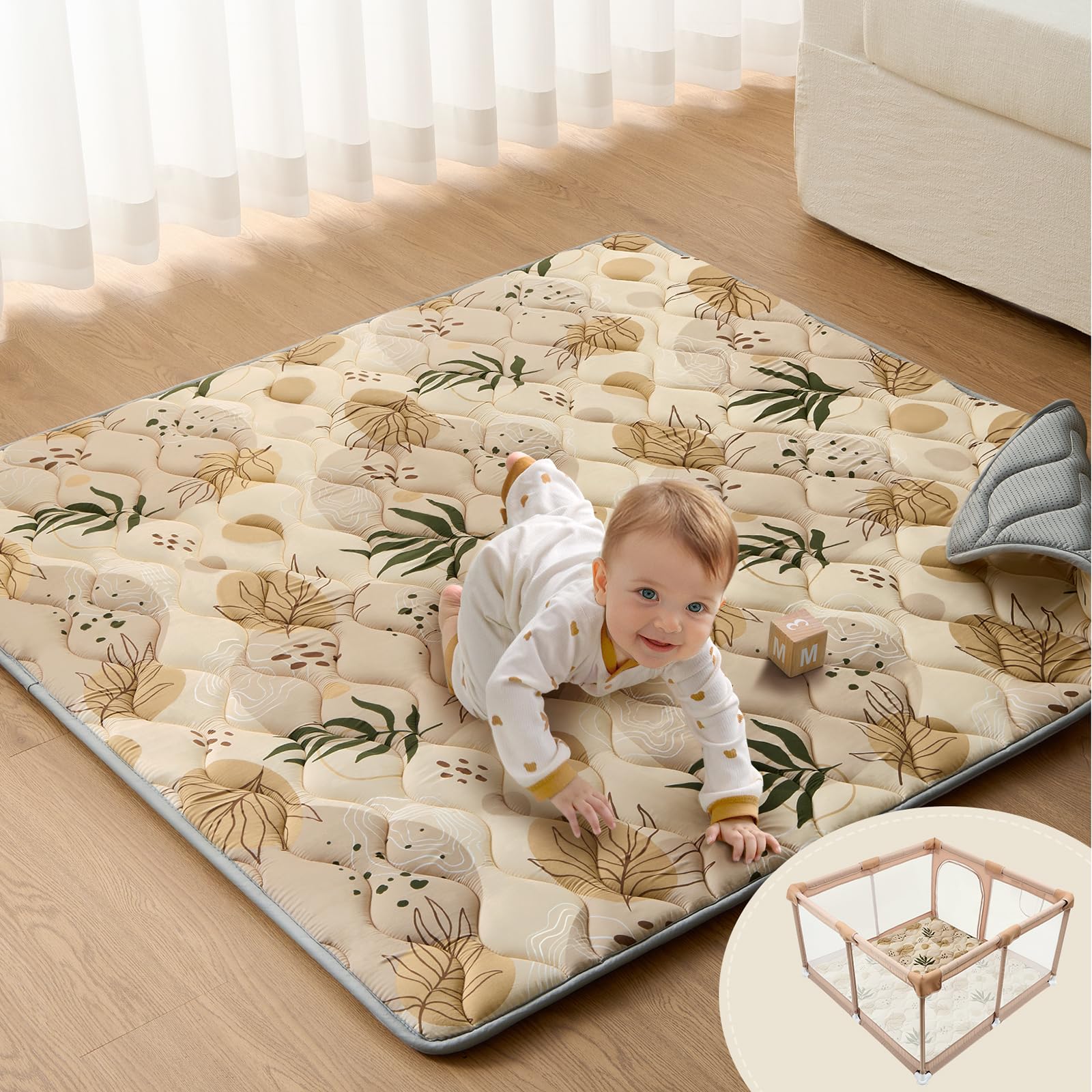 Blissful Diary Baby Play Mat 50x50 with thick foam padding for safe crawling.