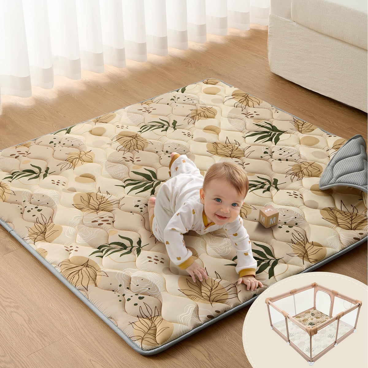 Blissful Diary Baby Play Mat 50x50 with thick foam padding for safe crawling.