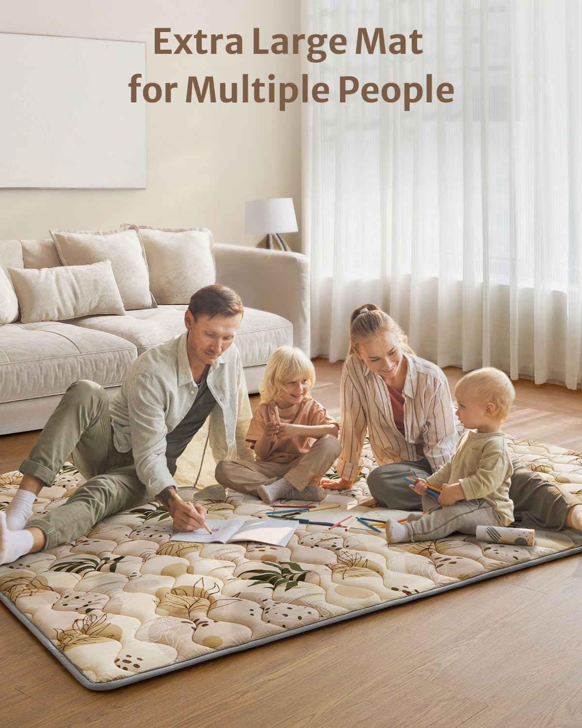 Blissful Diary earth-tones mat complements modern decor while enabling safe play