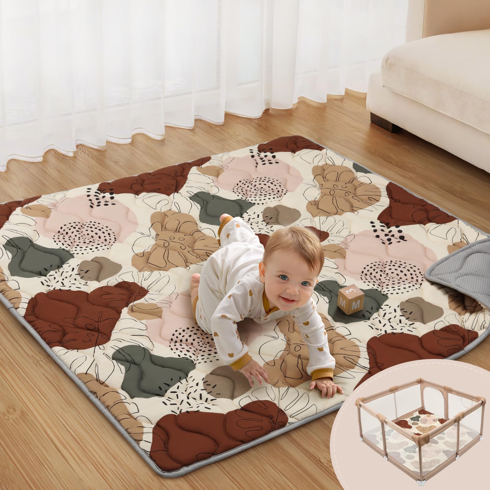 Blissful Diary baby play mat top view shows thick cushioning for soft floor time