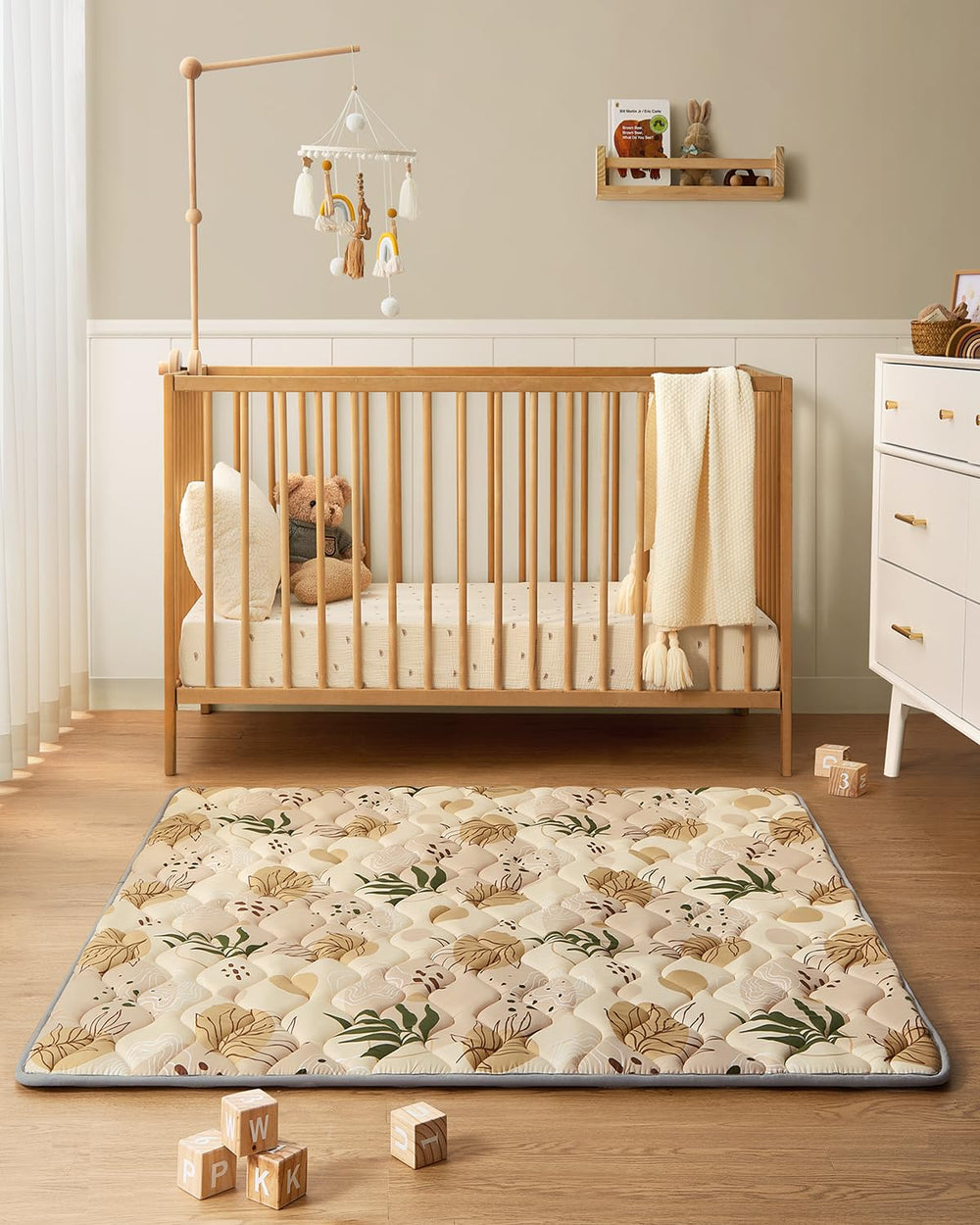 Blissful Diary non-slip play mat keeps babies secure during floor time.
