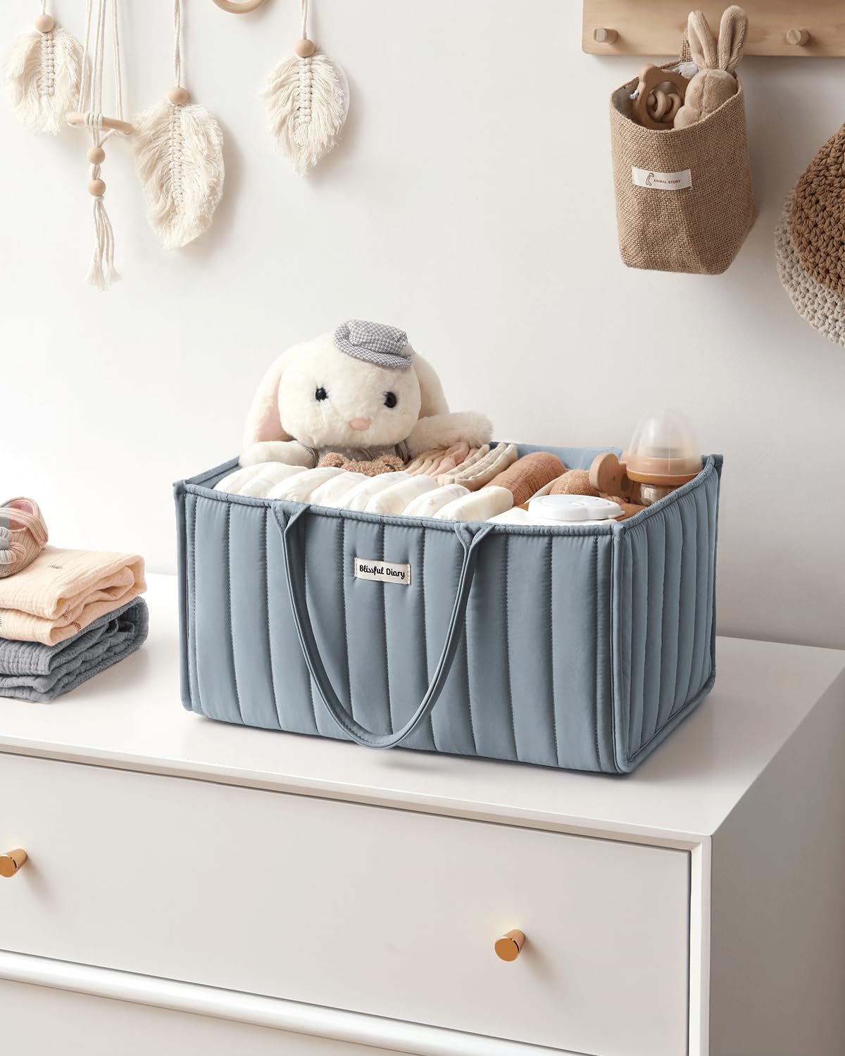 Blissful Diary baby shower gift diaper basket combines practicality with style.