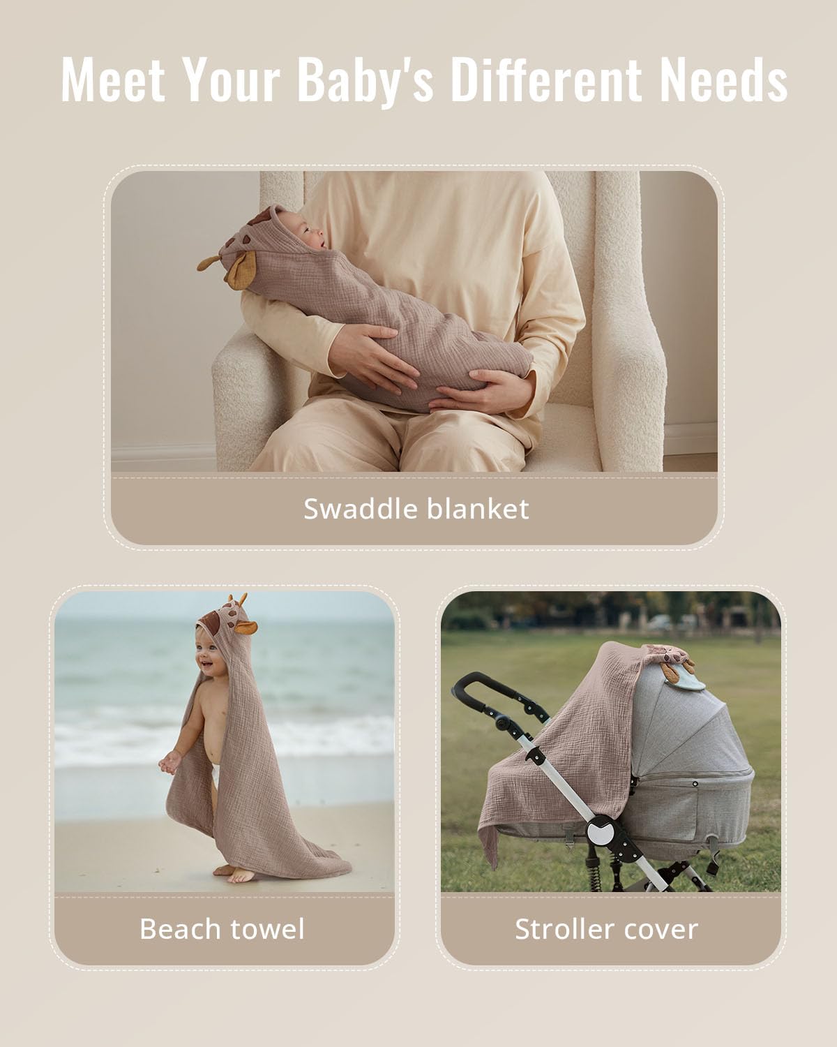 Blissful Diary hooded towel in use as stroller cover or swaddle.