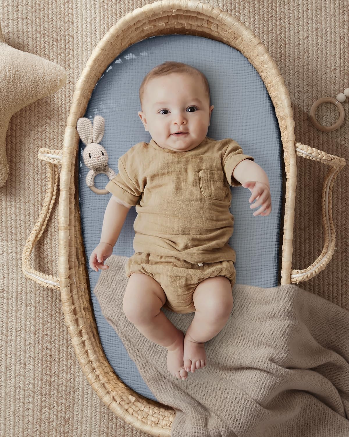 Blissful Diary boho-pattern bassinet sheets add stylish nursery decor and warmth
