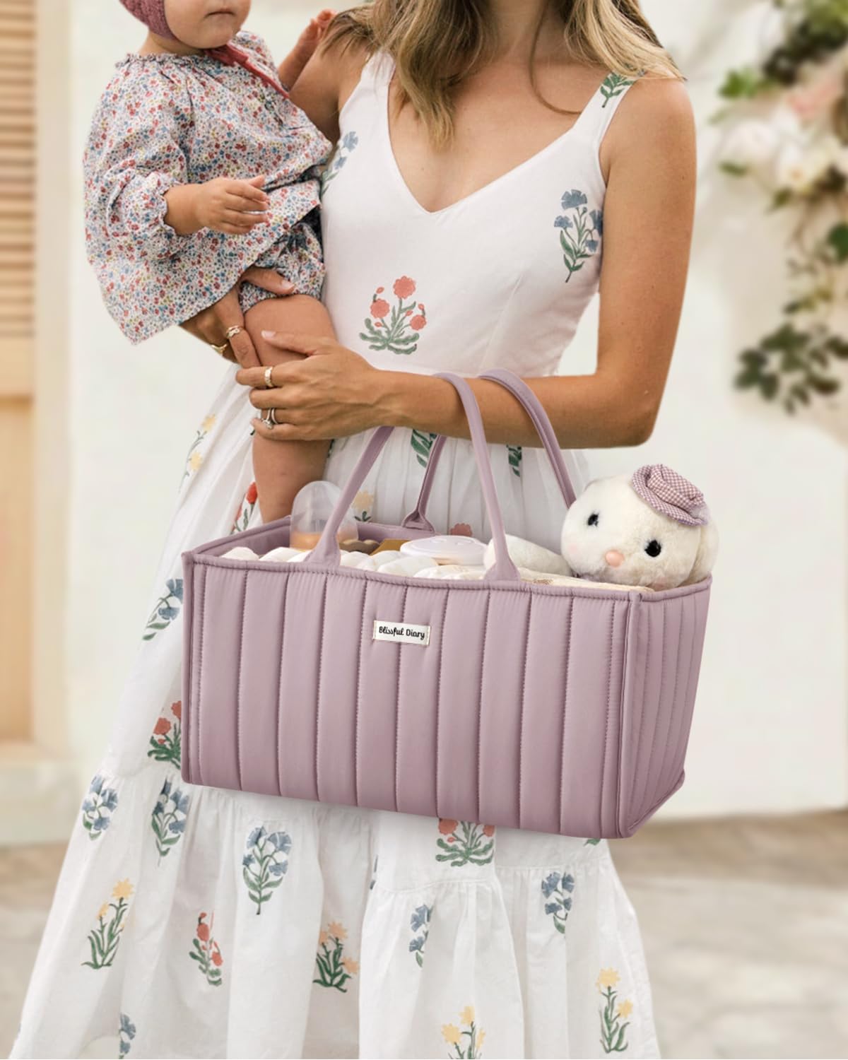 Blissful Diary multi-pocket storage for bottles, wipes, and creams.