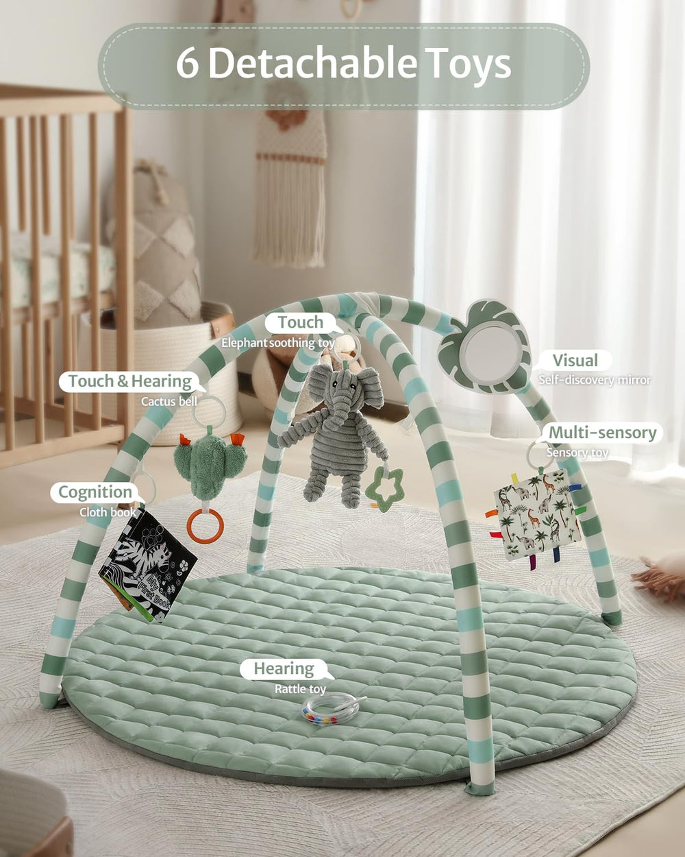 Blissful Diary cactus ringing bell toy for tactile and auditory stimulation.