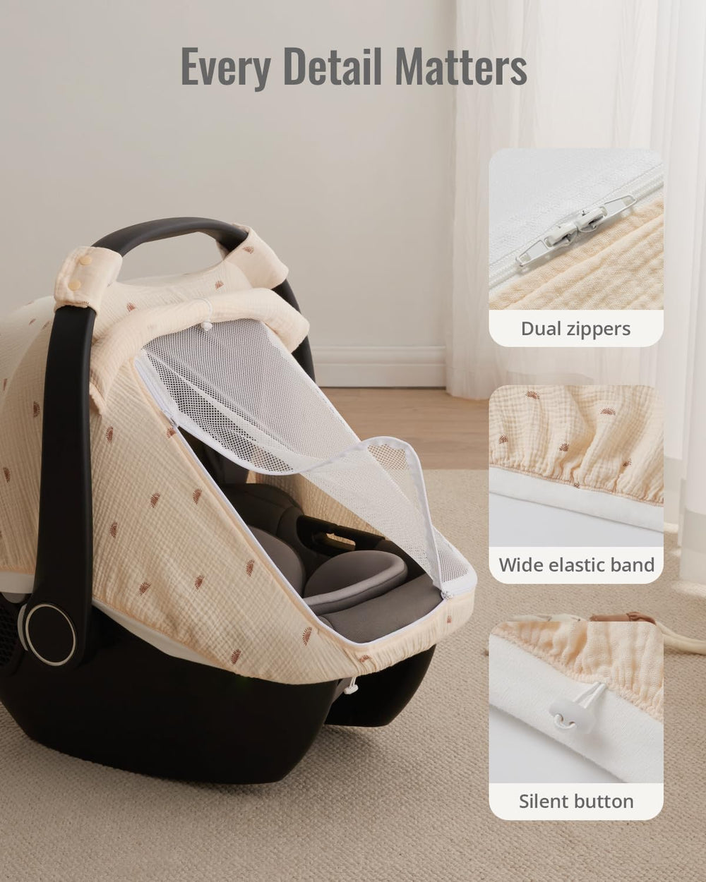 Blissful Diary car seat cover protects baby while outdoors.