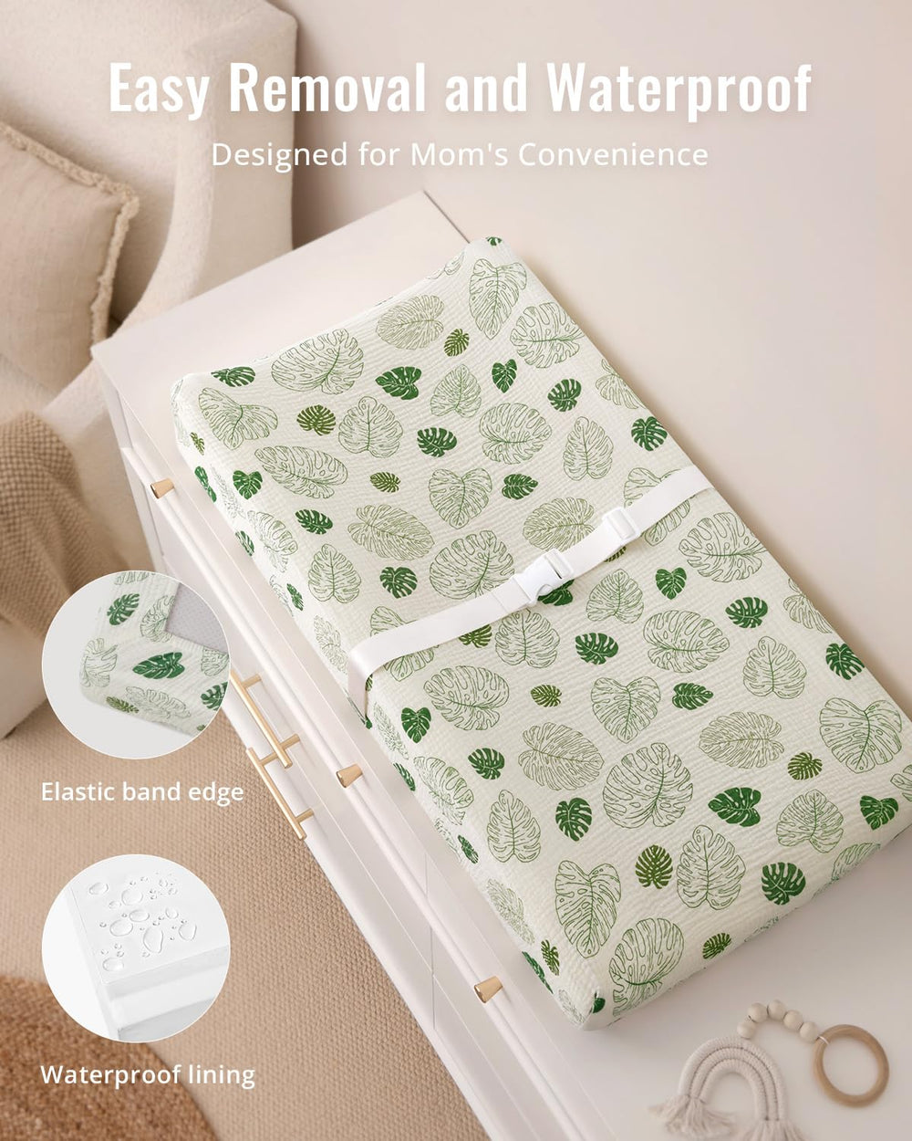 Blissful Diary contoured anti-roll sides help keep baby secure during changes.