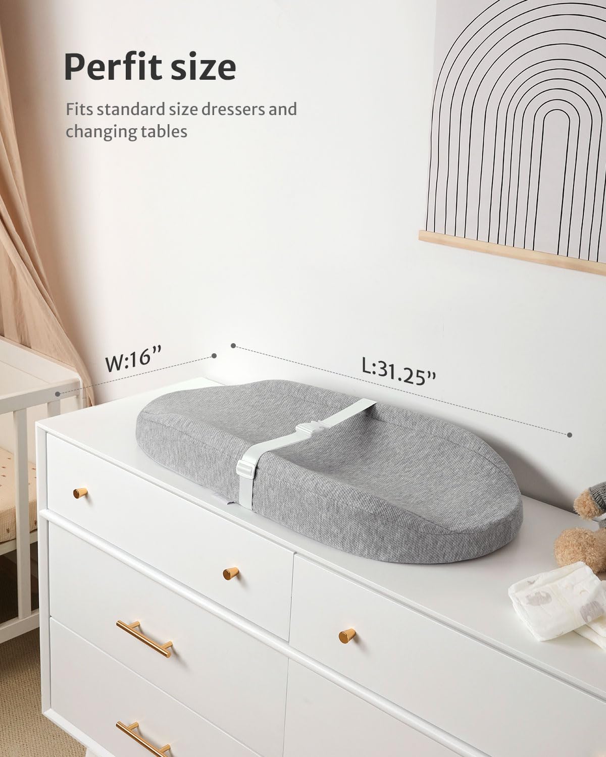 Blissful Diary contoured pad with quick-release belt for secure diaper changes.