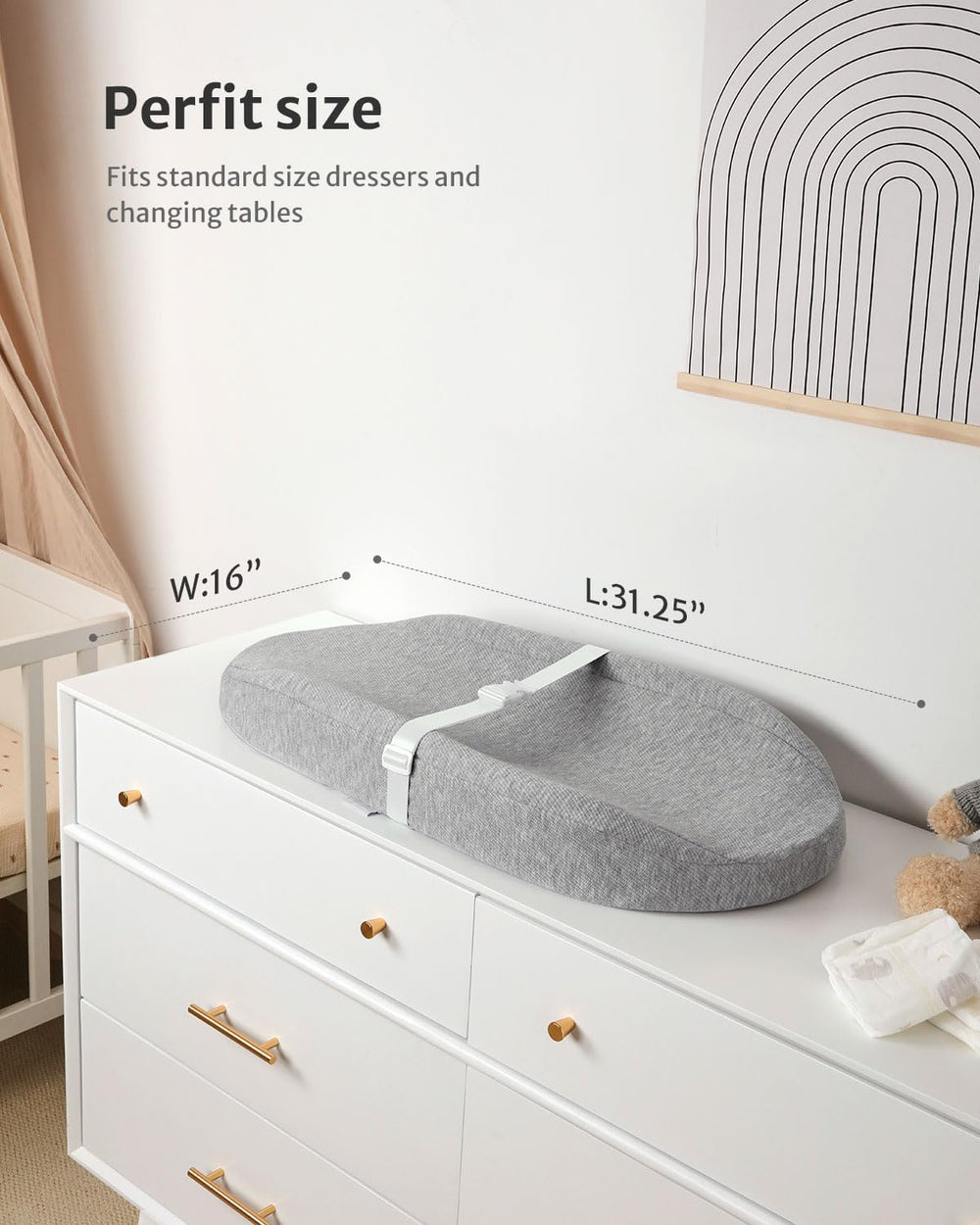 Blissful Diary contoured pad with quick-release belt for secure diaper changes.