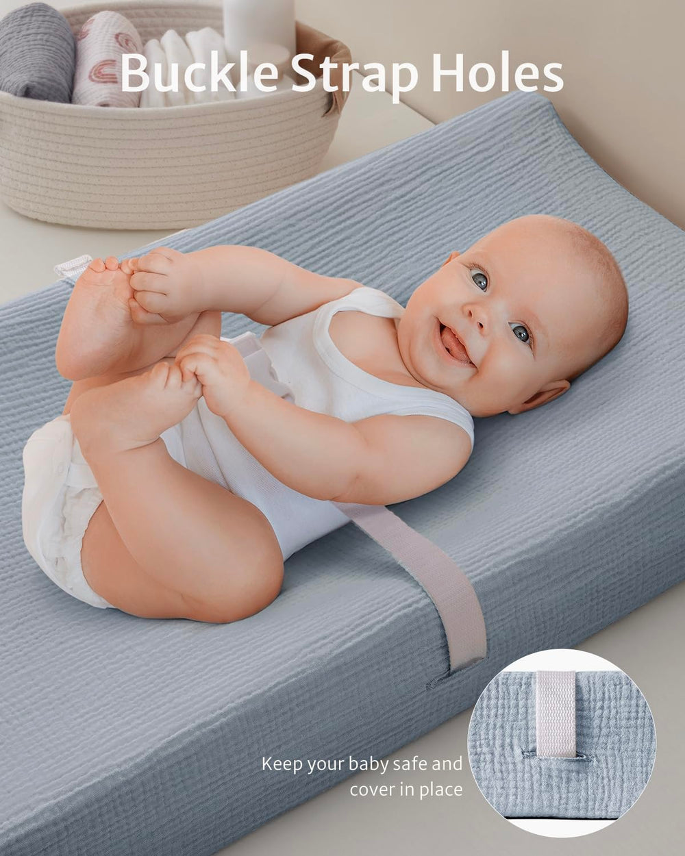 Blissful Diary changing pad cover with elastic pocket fits contoured pads securely.