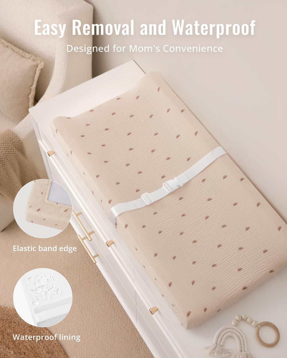 Blissful Diary changing pad elastic cover slips on easily for quick diaper changes