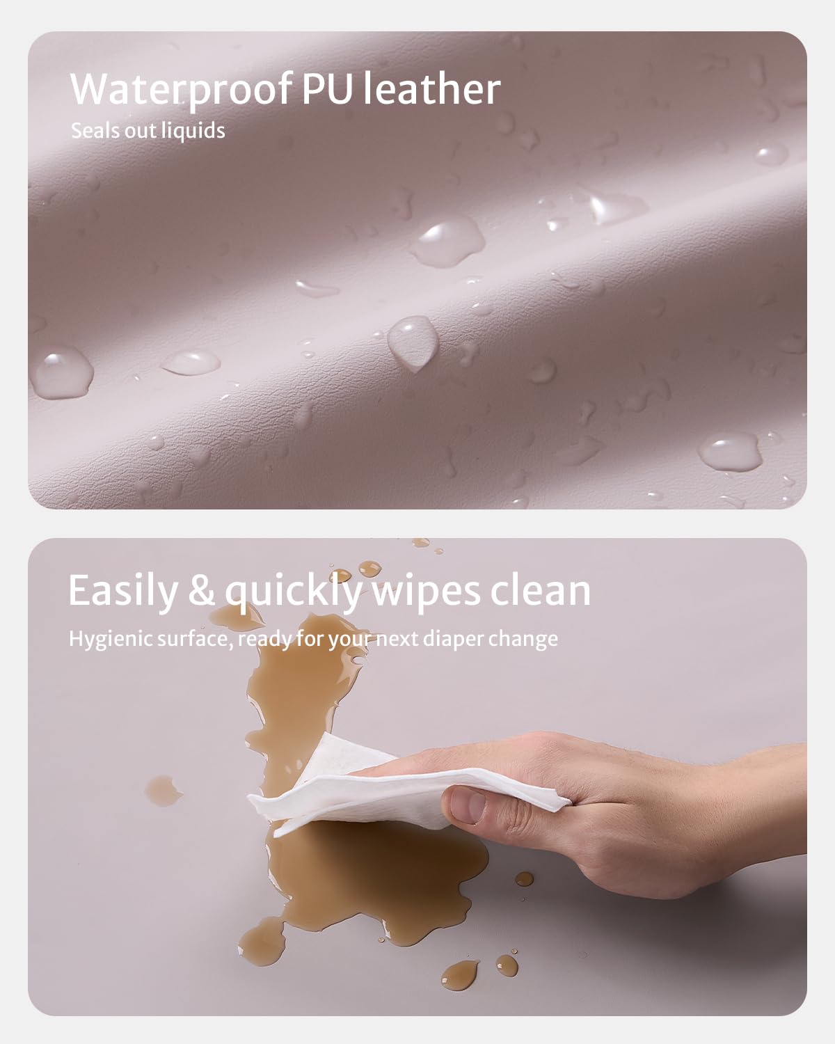 Soft foam padding under a PU cover for baby comfort.