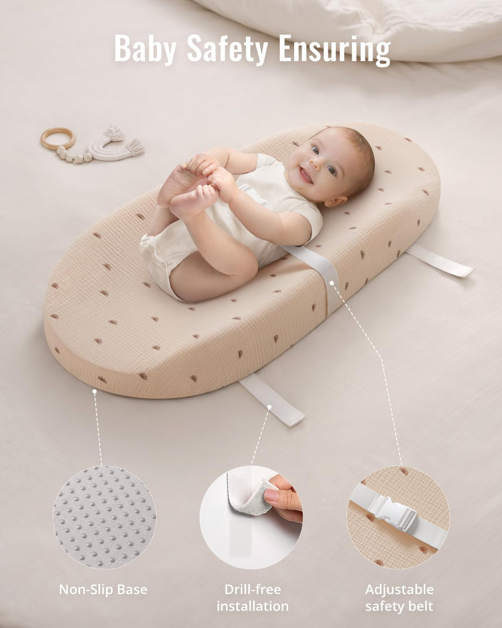 Blissful Diary changing pad with non-slip bottom reduces movement during diaper changes.