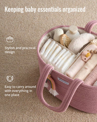 Blissful Diary cotton rope basket organized with dividers keeps essentials reachable.